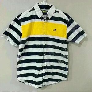 Staple Pigeon Short Sleeve Button Down Navy Blue Striped Shirt Men’s Size Large